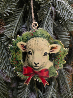 Sheep in wreathOrnament 4x4in