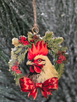 Chicken in wreath Ornament 3.25x4in