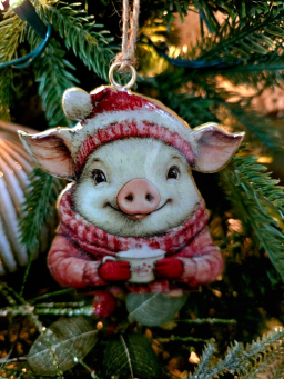 Cristmas Pig Ornament 3.5x4in