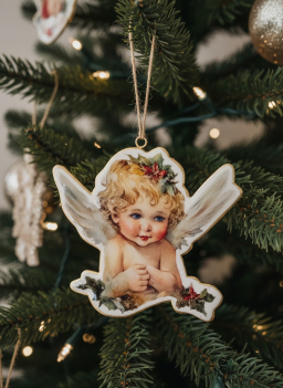 Cherub Metal Ornament 6x5in