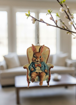 Parlor Bunny Metal Ornament 4x5in