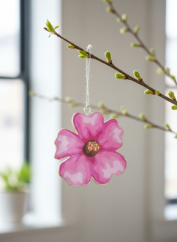 Pink Flower Metal Ornament 4x4in