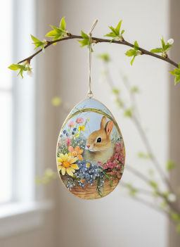 Bunny Egg Metal Ornament 4x6in