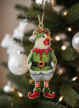 Randy Rooster Metal Ornament 2x5in