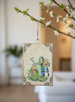 Country Side Bunny Metal tag Ornament 3x5in
