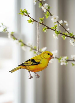 Yellow Song Bird Metal Ornament 4x4in