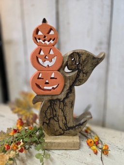 Crackle Ghost With Pumpkins 6x11in