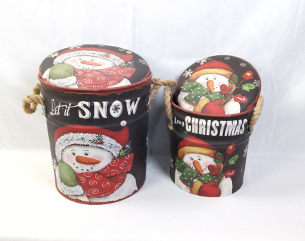 Let It Snow Metal Cans S/2 14in and 11in