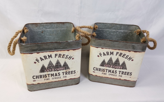 Galvanized Tree Can Buckets Set of 2 - 12in and 11in