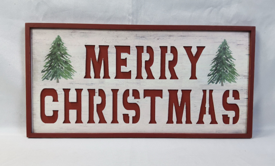 Merry Christmas Wooden Sign 24x12in
