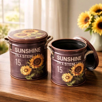 Sunflowers Metal Cans S/2 14in and 11in