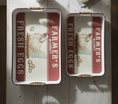 Roosters Metal Tray Set of 2 - 20x13 and 18x11in