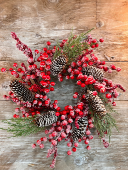 Snow Covered Red Berry Candle Ring 6.5in