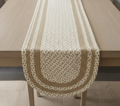 Beige & Cream Braided Oval Runner 36x12in