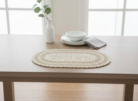 Beige & Cream Braided Oval Placemat 19x12in