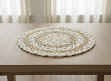 Beige & Cream Braided Round Placemat 10x10in