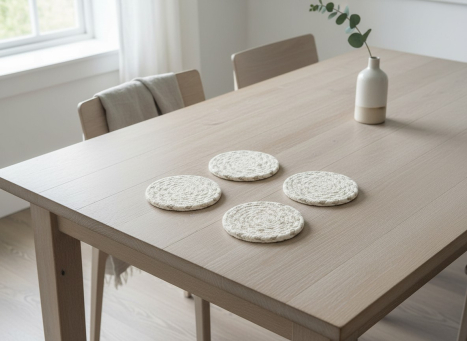 Beige & Cream Braided Coasters 4x4in Set of 4pcs