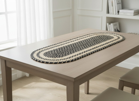 Black & Cream Braided Oval Runner 36x12in