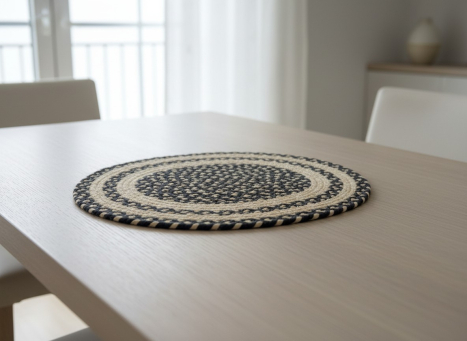 Black & Cream Braided Round Placemat 10x10in