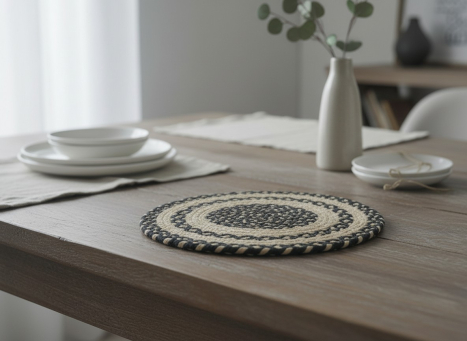 Beige & Cream Braided Round Trivet 8x8in