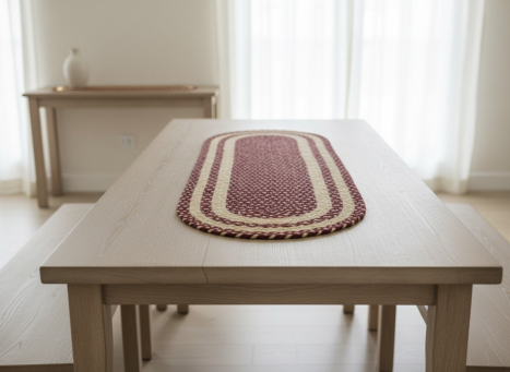 Burgundy & Beige Braided Oval Runner 36x12in
