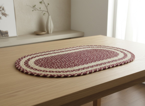 Burgundy & Beige Braided Oval Placemat 19x12in
