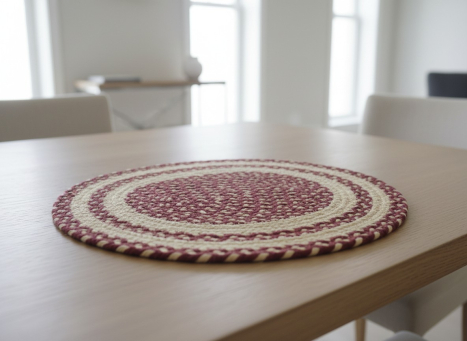 Burgundy & Beige Braided Round Placemat 10x10in