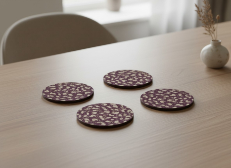 Burgundy & Beige Braided Coasters 4x4in Set of 4 pcs