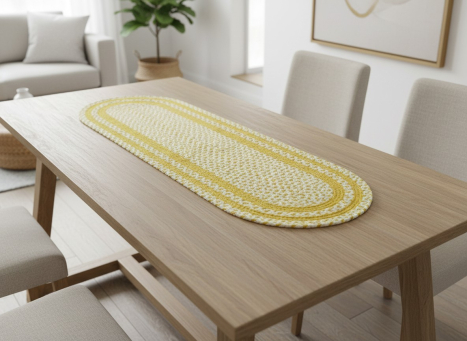Yellow & Cream Braided Oval Runner 36x12in