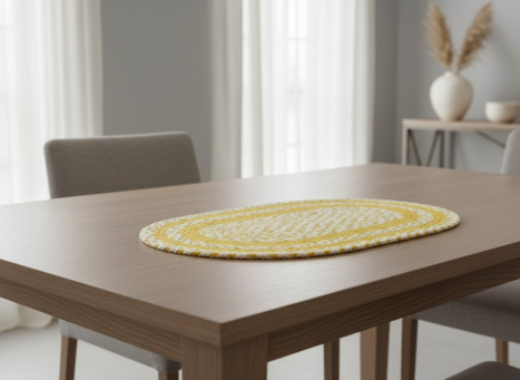 Yellow & Cream Braided Oval Placemat 19x12in