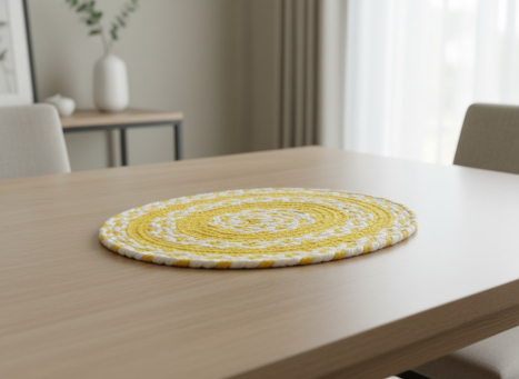 Yellow & Cream Braided Round Placemat 10x10in
