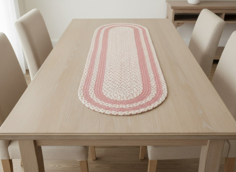 Pink & Cream Braided Oval Runner 36x12in