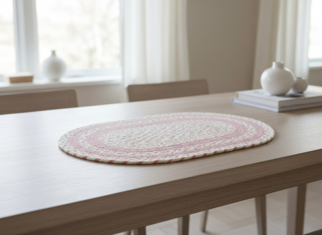 Pink & Cream Braided Oval Placemat 19x12in