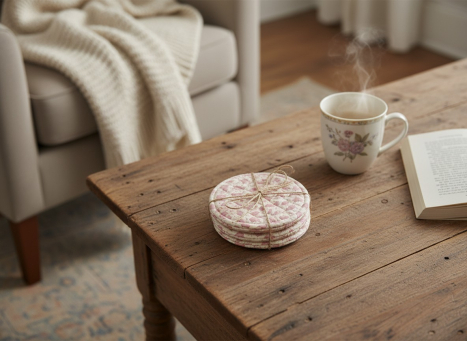 Pink & Cream Braided Coasters 4x4in Set of 4 pcs