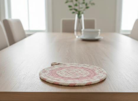 Pink & Cream Braided Round Trivet 8x8in