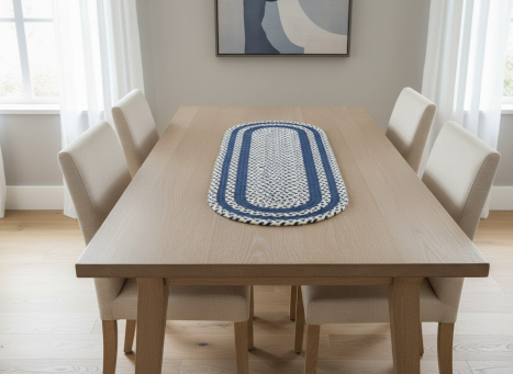 Navy & Cream Braided Oval Runner 36x12in