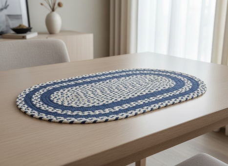 Navy & Cream Braided Oval Placemat 19x12in