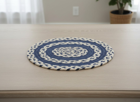 Navy & Cream Braided Round Placemat 10x10in