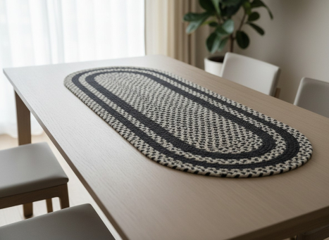 Black & Grey Braided  Oval Runner 36x12in
