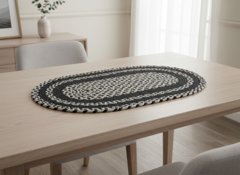 Black & Grey Braided Oval Placemat 19x12in