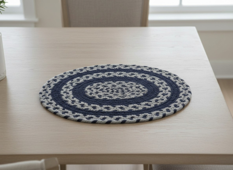 Black & Grey Braided Round placemat 10x10in