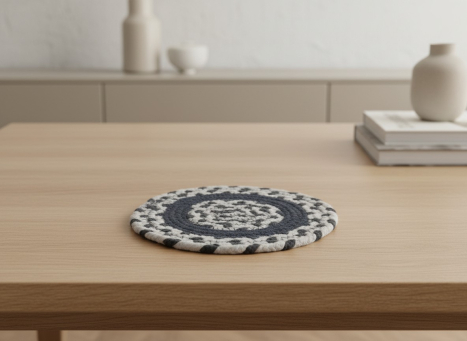 Black & Grey Braided Round Trivet 8x8in