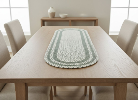 Olive Green & Cream Braided Oval Runner 36x12in