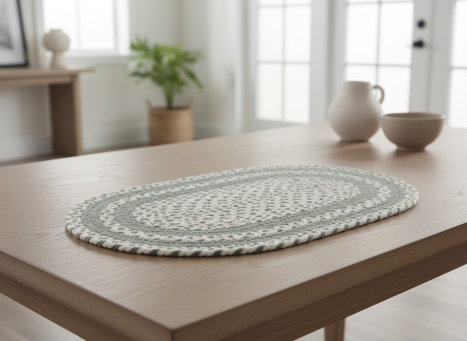 Olive Green & Cream Braided Oval Placemmat 19x12in