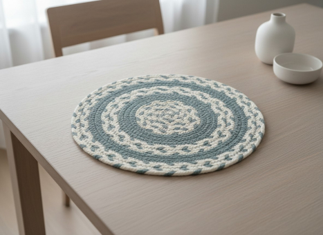 Olive Green & Cream Braided Round Placemat 10x10in