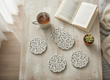 Olive Green & Cream Braided Coasters 4x4in Set of 4 pcs