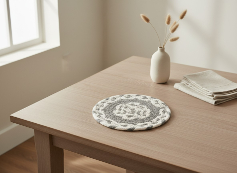 Olive Green & Cream Braided Round Trivet 8x8in
