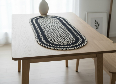 Black & Beige Braided  Oval Runner 36x12in