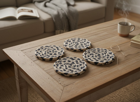 Black & Beige Braided Coasters 4x4in Set of 4 pcs