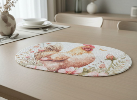 Spring Rooster Braided Oval Placemat 19x12in